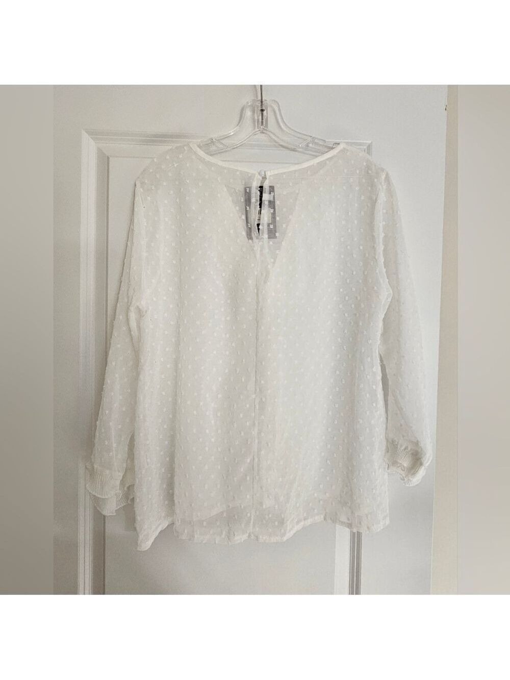 TRÏBE White Sheer Swiss Dot Ruffled Top Blouse 3/4 Sleeve Size Medium NWT - Picture 7 of 10